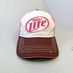 Miller Lite Pink Brown Brim Baseball Cap Infinity Headwear Adjustable Hat EUC